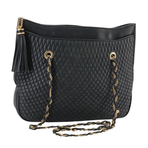 BALLY Chain Tote Bag Leather Black Gold Auth - Picture 3 of 16